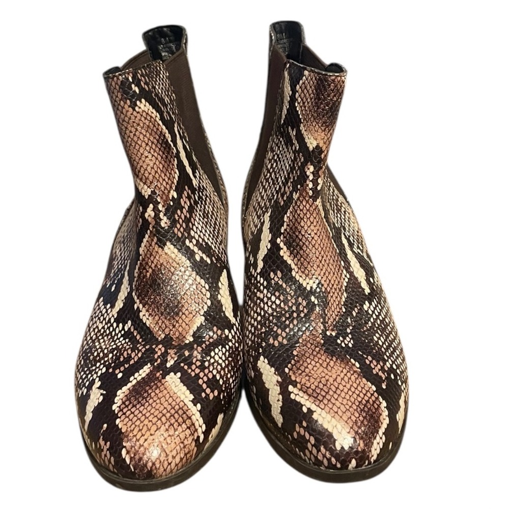 Alex Marie Snake Print Ankle Boots Women's Size 8M Block Heel Chelsea‎ Booties